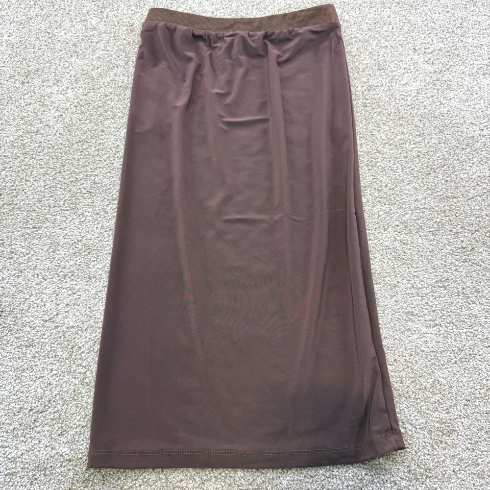 Olivaceous Womens Brown Stretch Midi Skirt Medium NEW Career Work Silky Casual